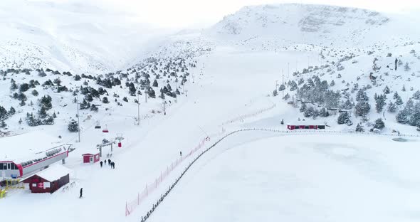 Ski Center And Skiers Aerial View 