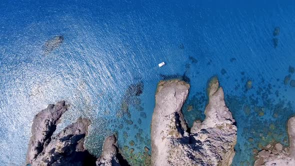 Downward Aerial View of Beautiful Southern Italian Coastline. Capo Vaticano, Calabria. Overhead