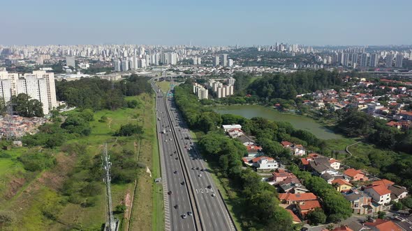 Bandeirantes highway near downtown Sao Paulo Brazil. Famous brazilian road