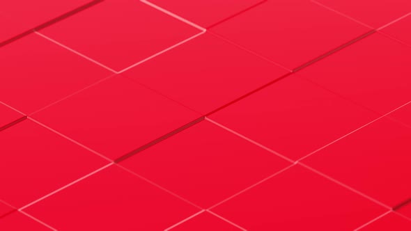 Moving Flat Red Color Square Tiles Background