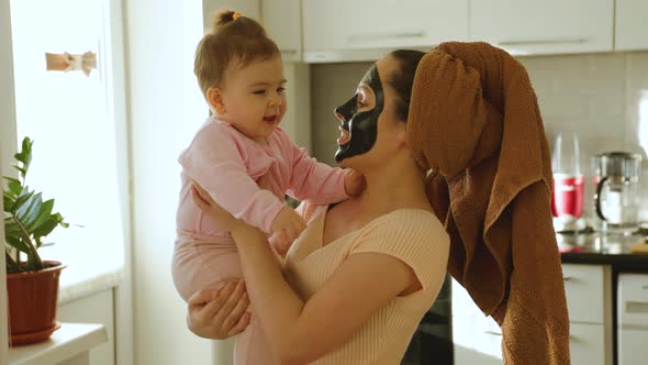 Funny Footage of Joyful Mother and Little Baby Daughter