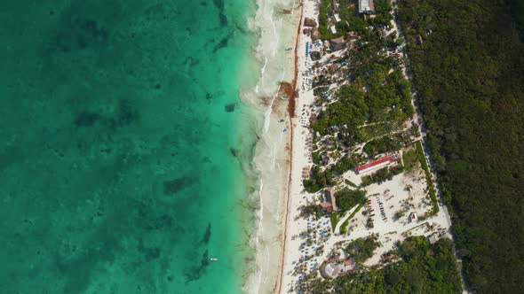 Panoramic Fast Motion Shot of Tropical Beach with Clear Ocean and Empty Boats with Unrecognized