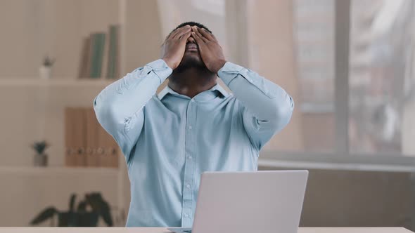 Frustrated Shocked African Businessman American Adult Man Student Work on Computer Make Error