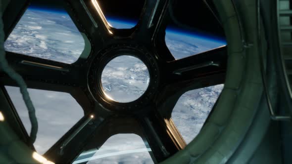 Cockpit View From International Space Station Operating Nearby of Planet Earth