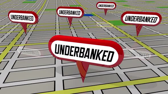 Underbanked Map Pins Areas Not Served By Financial Banks 3d Animation