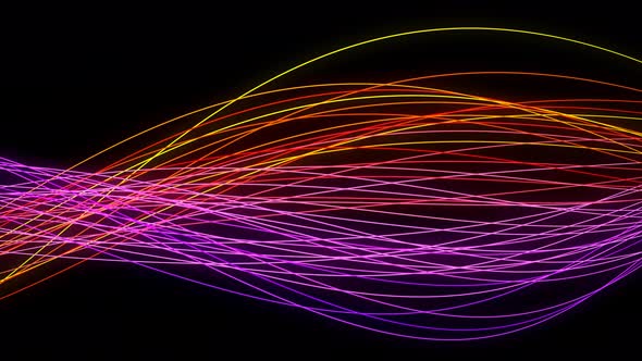 Colorful Ribbon Line Wave Motion Animated On Black Background