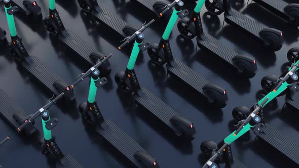 Endless Blue Electric Scooters Waiting For Using