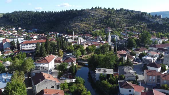 Aerial Drone View Of Stolac And Bregava River Bosnia And Herzegovina 4K