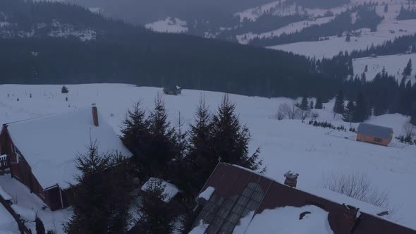 Aerial view of a mountain area during winter