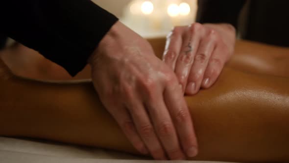 Traditional Oriental Aroma Therapy. Woman Relaxing in Spa Salon, Close Up Macro Massage Professional