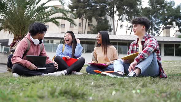 University Student Friends Sitting on the Grass Talking and Sharing Moments in the College Campus