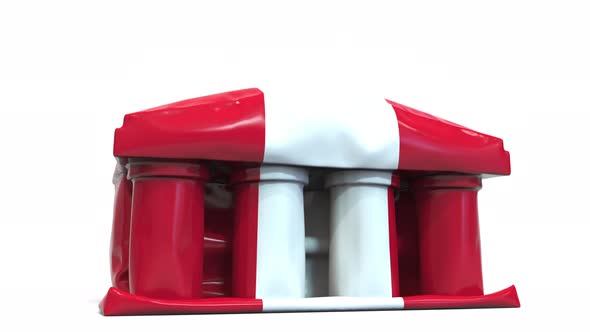 Deflating Inflatable Bank Building with Flag of Peru alt