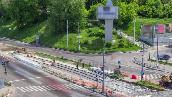 Repair Works on the Street Aerial Timelapse