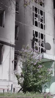 Vertical Video of a Destroyed House During the War in Ukraine