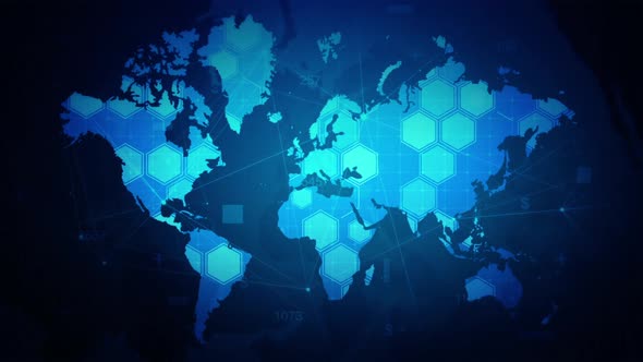 Hexagon Digital World Map Cyber Animate Background