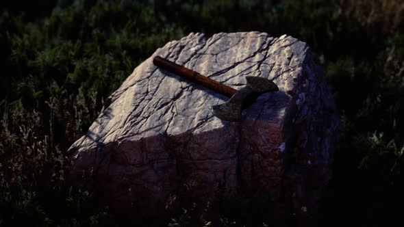 War Ax for Viking on the Rock at Sunset