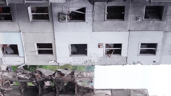 Vertical Video of a Destroyed Residential Building During the War in Ukraine