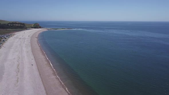 Wide aerial view of the sea and beach near the town of Budleigh Salterton. Jurassic Coast, East Devo