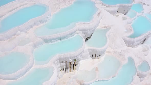 Flying Over the Travertines in Pamukkale, Turkey