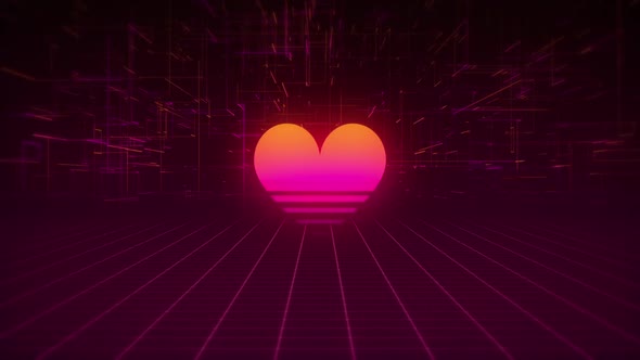 Synthwave Wireframe Net and Heart 80s