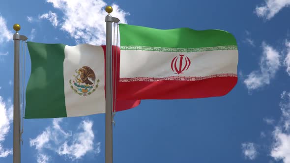 Mexico Flag Vs Iran Flag On Flagpole