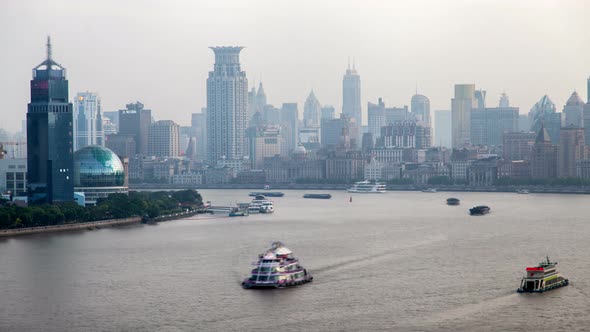 Shanghai Embankment Waitan at Huangpu in China Timelapse