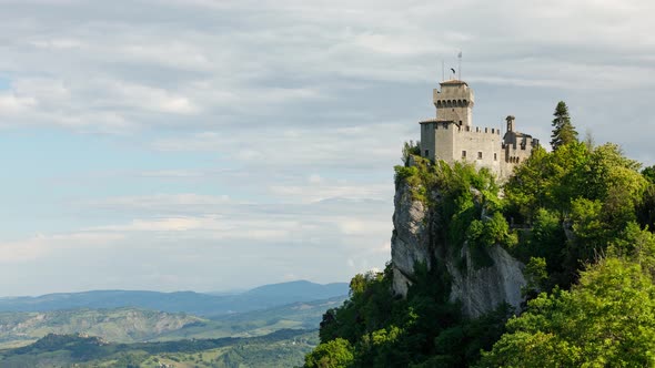 Time lapse of the hilltop fortresses on Monte Titano in San Marino.