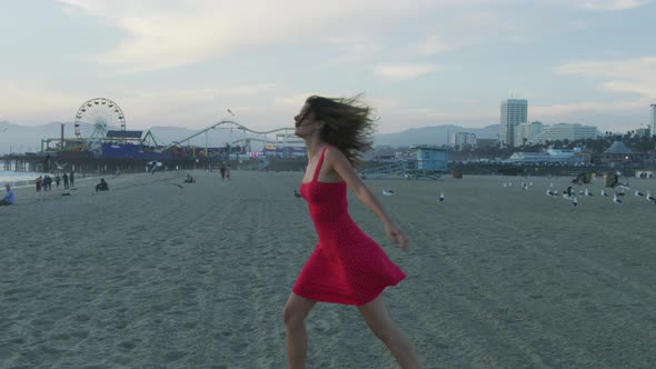 Happy girl in Santa Monica Beach