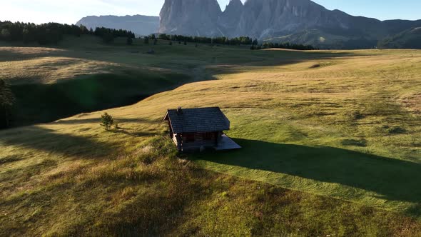 Sunrise on the Seiser Alm in the Dolomites mountains