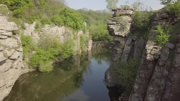 Aerial View To Granite Buky Canyon on the Hirskyi Takich River in Ukraine