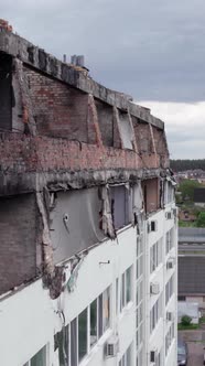 Vertical Video of a Damaged House During the War in Ukraine