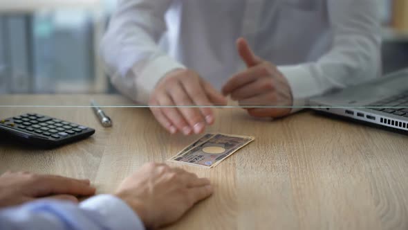 Bank Accountant Exchanging Japanese Yens for Euro, Currency Transaction, Service