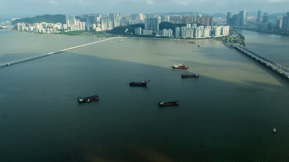 Macau Taipa Aerial Cityscape Day Timelapse Pan Up