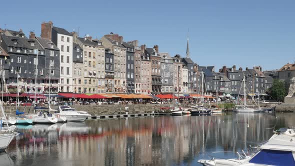 HONFLEUR, FRANCE - SEPTEMBER 2016 Panning footage on architecture of famous northern Normandy The Vi
