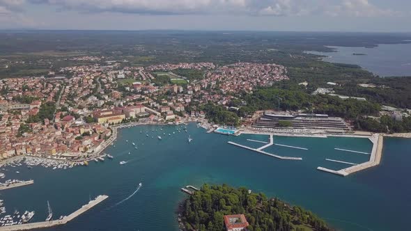 Mediterranian Town With Marina. Aerial Footage