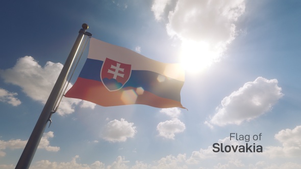 Slovakia Flag on a Flagpole V2