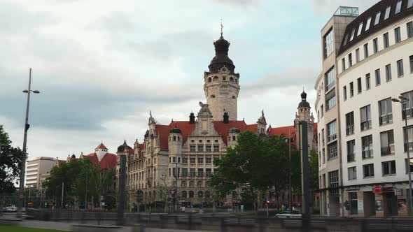 New Town Hall (Neues Rathaus) Leipzig Lhe Tallest City Hall Tower in Germany. Motion Timelapse