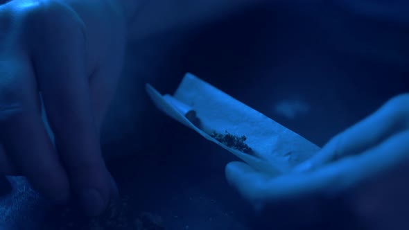 Man Rolling a Medical Marijuana Joint in Night Club