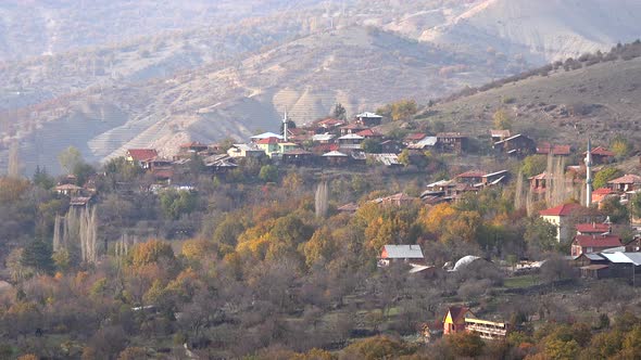 Old Village of Wooden Houses in Autumn