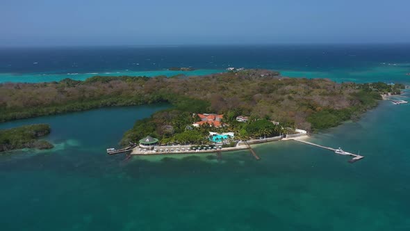 Carribean Landscape on Isla Grande Rosario Archipelago Colombia South America Aerial View