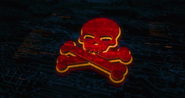 Skull pirate and online cyberattack symbol digital concept