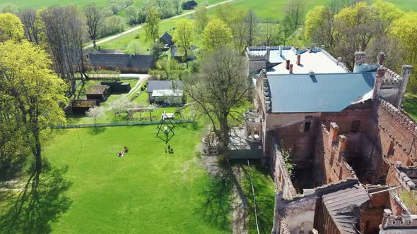 Destroyed Odzienas Castle in Latvia, Detail of the Ancient Castle. Concept of Travel 4K Video