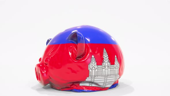 Deflating Piggy Bank with Printed Flag of Cambodia