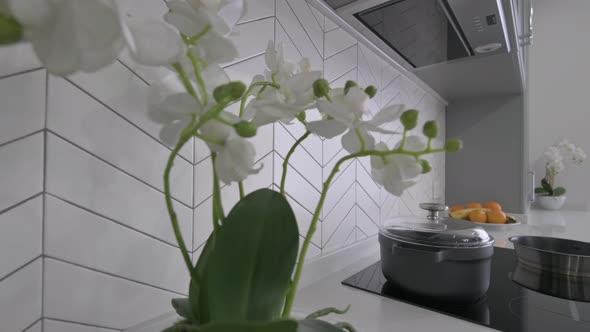 Closeup of Worktop at Luxury Modern Classic Gray Kitchen