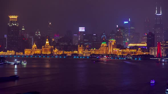 Shanghai Waitan Area Reflected in Huangpu in China Timelapse