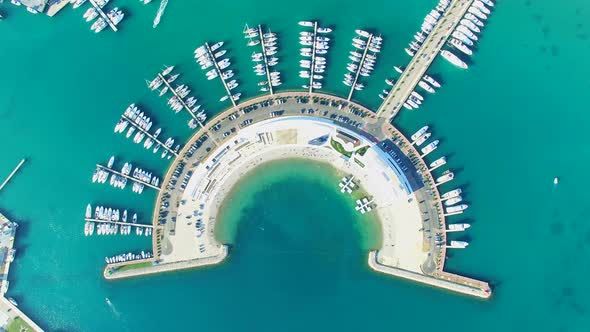 View from above of modern semicircular docks of Sukosan marine, Croatia