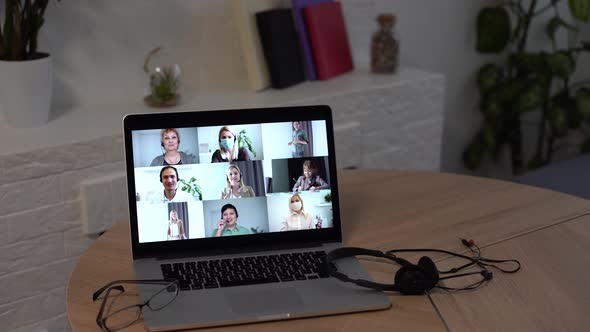 Video Conferencing Technology in Kitchen for Video Call with Colleagues at Home and in Offices