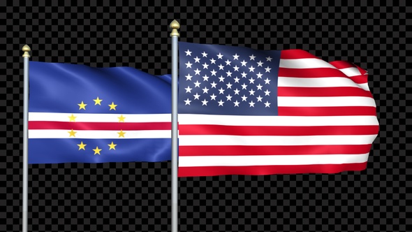 Cape Verde And United States Two Countries Flags Waving
