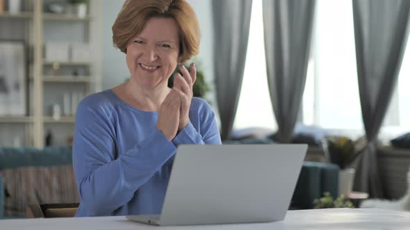 Clapping Old Woman Looking at Camera, Applauding