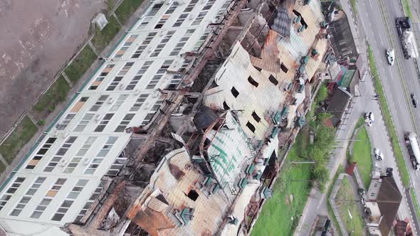 Vertical Video of a Damaged House During the War in Ukraine